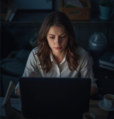 Virtual assistant focused on her laptop